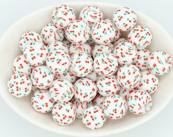 Cherries Silicone Print Bead l *5 Bead Pack* | 15 mm