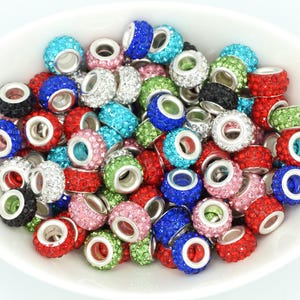 Rhinestone Acrylic Spacers (14mm) | 10 Bead Pack | DIY Jewellery and Crafts | Large Hole Size | Accent Beads | Wristlet & Pen Beads