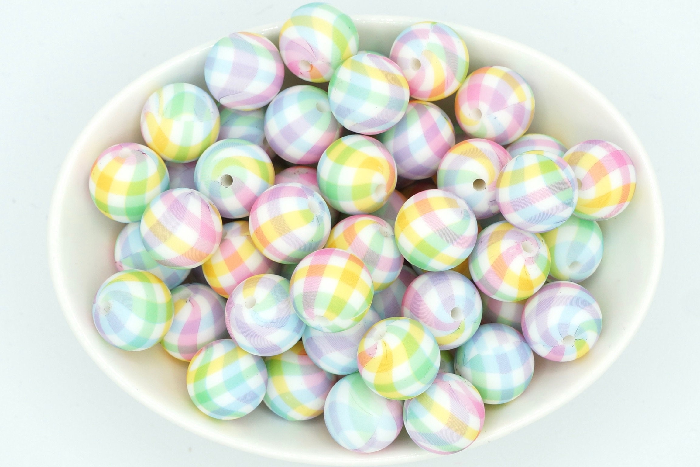 Spring Bead Spring Plaid *5 Bead Pack* | Silicone Print Bead | 15 Mm | Summer Bead ...