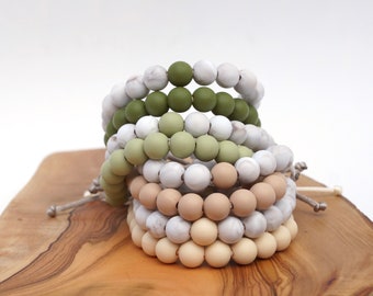 Adjustable Silicone Bracelet (Natural Line) | 6 mm or 9 mm beads | washable and lightweight | kids & adults | supports mental health
