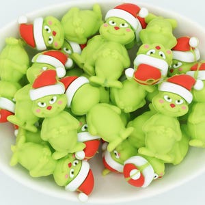 Figura navideña 3D (paquetes de 2 y 5 cuentas) / Cuenta focal de silicona / Cuenta de Papá Noel / Personaje verde / Proyectos de manualidades / Cuentas no tóxicas