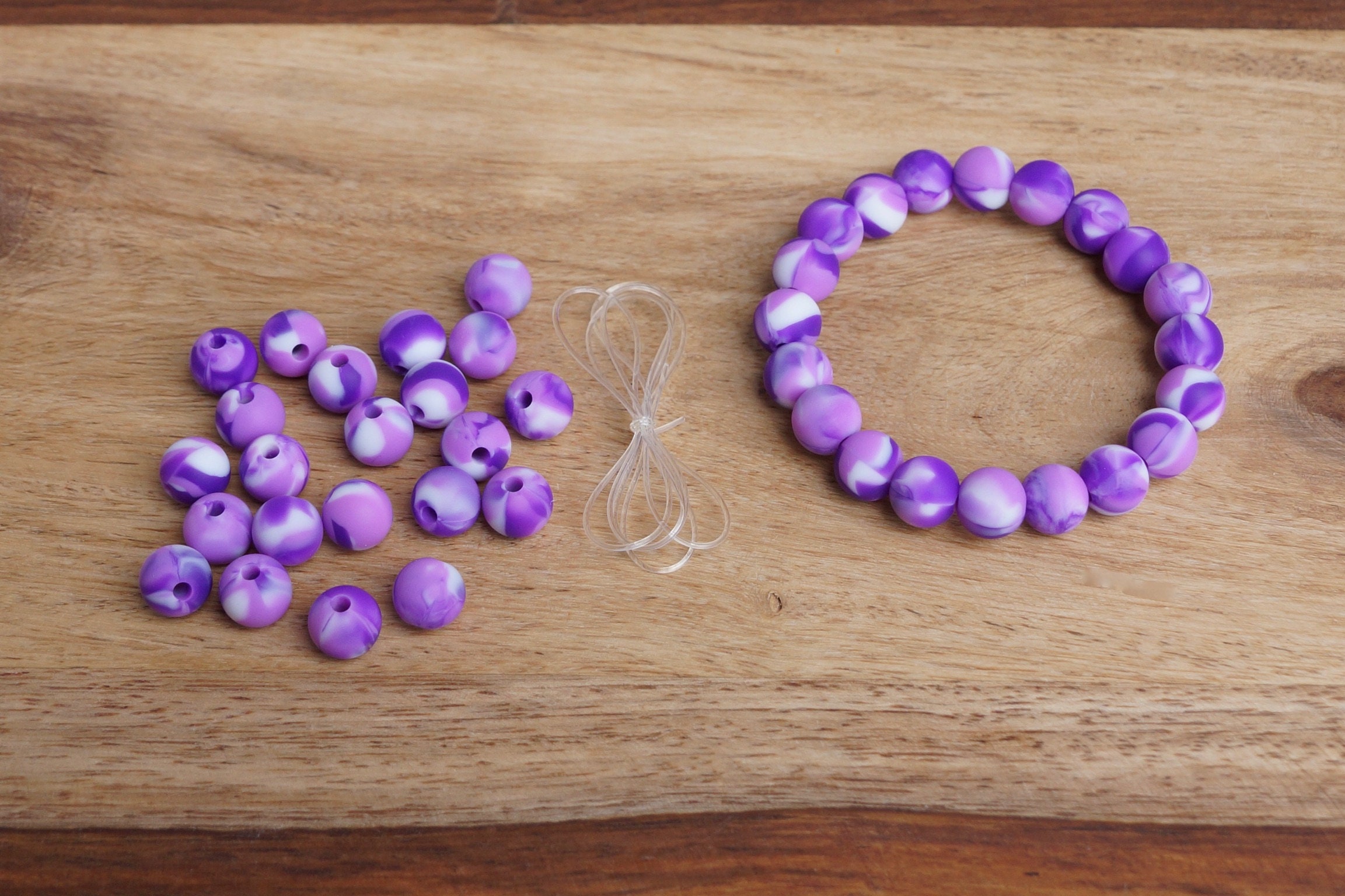 DIY Bracelet Kit Purple Tiedye Silicone Beads Make Your Etsy