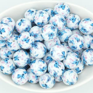 Blue Alien | *5 Bead Pack* | Silicone Print Bead | 15 mm | Cartoon Bead | DIY craft projects | non-toxic and washable beads