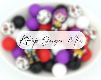 K-Pop Silicone Bead Mix | 25 Pack Craft Beads | 15mm/Focal Beads