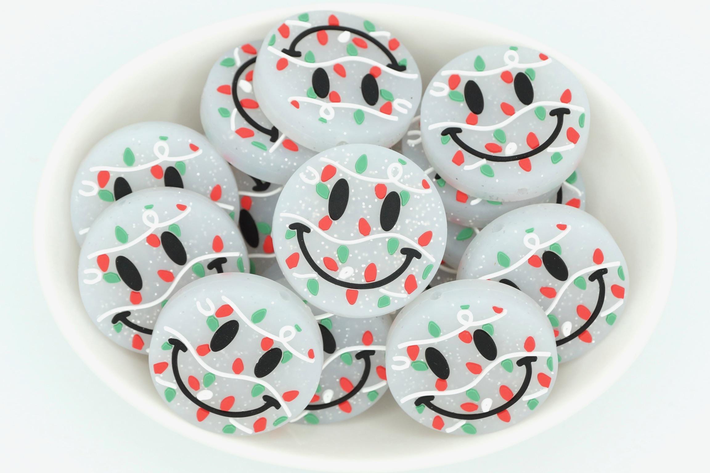 Christmas Smiley *2 & 5 Bead Packs* Silicone Focal Bead Holiday Bead DIY craft projects non-toxic and washable beads