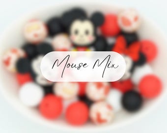 Mouse Character Silicone Bead Mix | 25 Pack Craft Beads | 15mm/3D Focal Beads