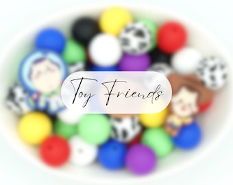 Toy Friends Silicone Bead Mix | 25 Pack Craft Beads | 15mm/Focal Beads