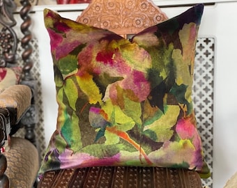 Designers Guild Fabric, Surimono Berry,Floral Velvet, Green Purple Pink Pillow Custom Made High End Luxury Interior Furnishings
