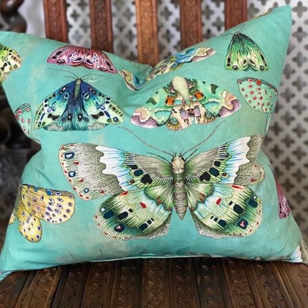 Designers Guild Fabric Chardona Jade butterfly design cotton 17"x17 Custom Made High End Luxury Interior Furnishings