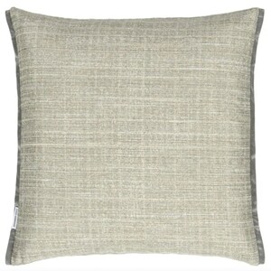 May include: A gray throw pillow with a subtle textured pattern and a gray border.