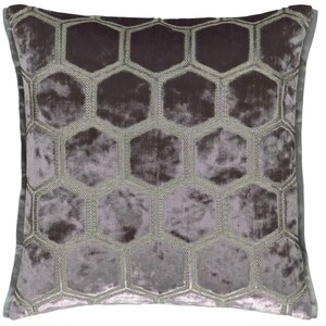 May include: A gray velvet pillow with a hexagonal pattern embroidered in silver thread.