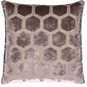 May include: A decorative throw pillow with a geometric pattern of hexagons in a light gray and brown color scheme.