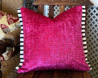Designers Guild Fabric Castellani Fuschia Bolster cover 17x13&quot;/17x17&quot; same fabric both sides Franchini trim