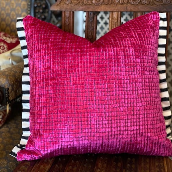 Designers Guild Fabric Castellani Fuschia Bolster cover 17x13"/17x17" same fabric both sides Franchini trim