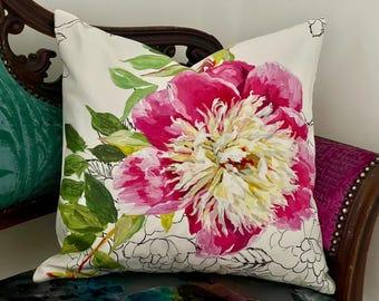 Designers Guild Fabric, Cushion cover Sibylla Fuschia,Floral Cotton Pink Pillow