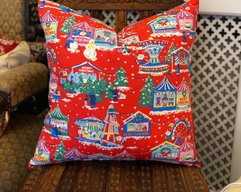 Thème de Noël Scène Cath Kidston Housse de coussin en rouge coloris inversé en velours rouge 18x18 »