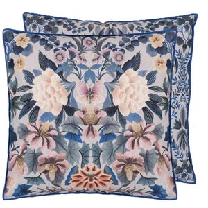Designers Guild  Ikebana Damask Coral/Jade/Blue Cotton Cushion COVER 50x50cm