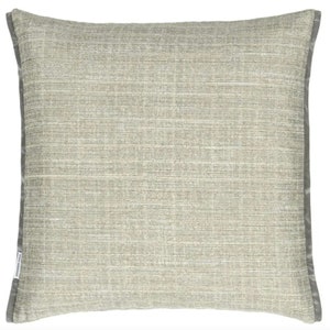 May include: A gray throw pillow with a subtle textured pattern and a gray border.