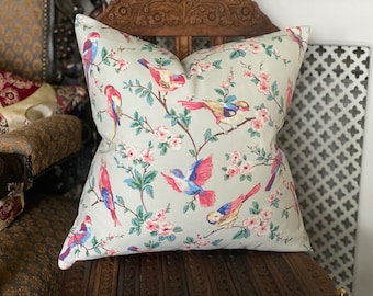 キャスキッドソン ホワイト バード＆ローズ クッションカバー 14インチ