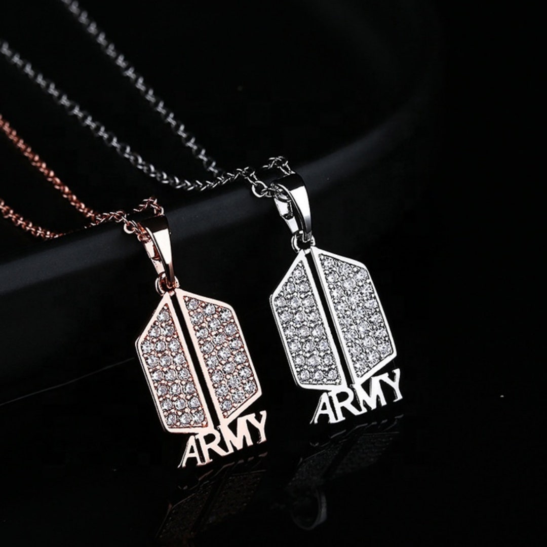 BTS Army Logo Sparkling Necklace Silver or Rose Gold Style Etsy UK