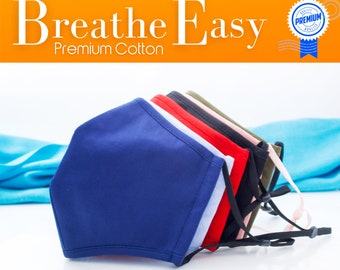 Breathe-Easy Face Mask with Nose Wire Free Filter Premium Cotton | breathable Adjustable Contoured Cotton Mask