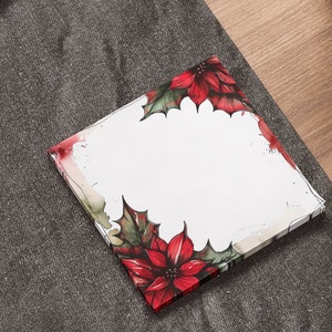 Winter Poinsettia Sticky Post-it® Notes Pad | Christmas Stationary Gift | Holiday Christmas Memo  | Desk Accessories | Cute Office Supplies