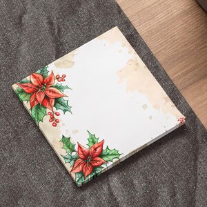 Winter Poinsettia Post-it® Notes Pad | Christmas Stationary Gift | Holiday Christmas Memo Pad | Desk Accessories | Cute Office Supplies