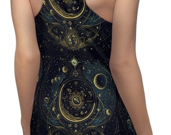 Celestial Dress for Women | Witchy Dress for Women | Sun and Moon Clothes | Women's Racerback Dress | Witchy Gothic Dress | Cottagecore