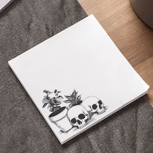 Minimalist Skull Notepad | Skeleton and Plants Gift | Sticky Note Pads | Creepy Desk Accessories | Skeleton Lovers Gift | Post-it® Notes