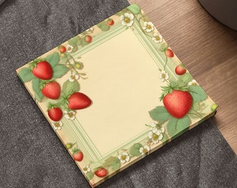 Strawberries Sticky NotePad | Strawberry Stationery | Journal Supplies | Strawberry Blossoms Fruit | Cottagecore Decor | Planner Accessory