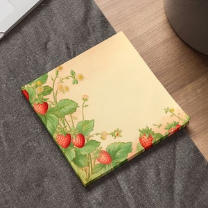 Strawberries Sticky NotePad | Strawberry Stationery | Journal Supplies | Strawberry Blossoms Fruit | Cottagecore Decor | Planner Accessory