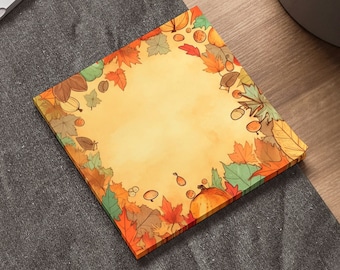 Fall Stationery | Halloween NotePad | Pumpkins Leaves | Sticky Notebook | Adhesive Notes Autumn theme | Fall Home Decor Office | Halloween