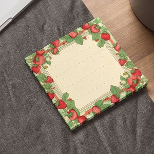Strawberries Sticky NotePad | Strawberry Stationery | Post-it® Notes | Strawberry Blossoms Fruit | Cottagecore Decor | Planner Accessory