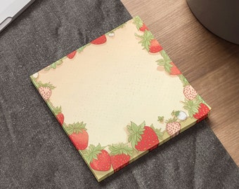 Strawberries Sticky NotePad | Strawberry Stationery | Journal Supplies | Strawberry Blossoms Fruit | Cottagecore Decor | Planner Accessory