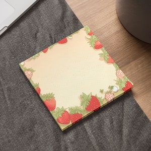 Strawberries Sticky NotePad | Strawberry Stationery | Journal Supplies | Strawberry Blossoms Fruit | Cottagecore Decor | Planner Accessory