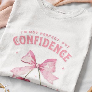 Vintage Coquette Bow and Cherries Garment-Dyed T-shir | Gift for Her | Confidence Shirt | Cherry Design Shirt | I&#39;m Not Perfect | Confidence