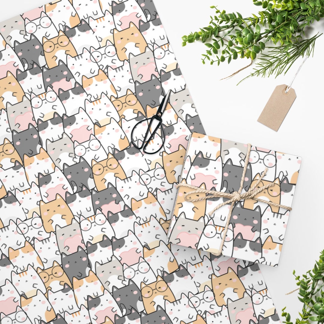Kawaii Kitty Wrapping Paper Two Sizes Anniversary Birthday Christmas