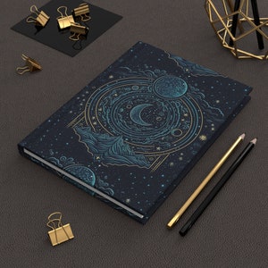 Journal de la lune céleste | Journal à couverture rigide ligné | Journal au fini mat | Carnet cartonné Spiritual | Carnet cartonné à couverture rigide | Remarque