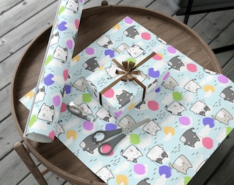 Kawaii Kitty Wrapping Paper | Cute Cat Lover Gifts | Wrapping Paper Cats | Anniversary Birthday Baby Shower Christmas | Cat Lover Gift Wrap