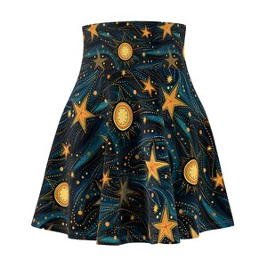 Celestial Skirt for Women | Witchy A-Line Skirt for Women | Star Moon Embellished Skirt | Witchy Gothic Women&#39;s Circle Skirt