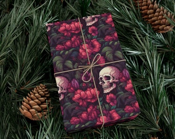 Gothic Gift Wrap | Goth Wrapping Paper | Tropigoth Pattern skull and floral | Spooky Floral |Wrapping Paper Roll | Gift Wrap Papers