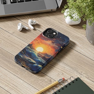 Ocean Waves and Sunset Case | Beach Art Sunset Tough Phone Case | Tropical Waters | Caribbean | For iPhone 14, 13, 12, 11, Se, Xr, X, 8 |