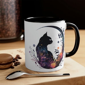 Black Cat Mugs | Black Cats Mug | Pet Coffee Mugs | Celestial Cat Coffee Mug | Floral Cats | Cat Lover Mug | Feline Familiar Ceramic Mug