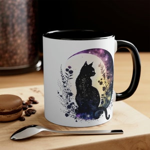 Black Cat Mugs | Black Cats Mug | Pet Coffee Mugs | Celestial Cat Coffee Mug | Floral Cats | Cat Lover Mug | Feline Familiar Ceramic Mug