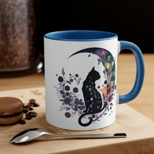 Black Cat Mugs | Black Cats Mug | Pet Coffee Mugs | Celestial Cat Coffee Mug | Cat Lover Coffee Mug | Feline Familiar Ceramic Mug