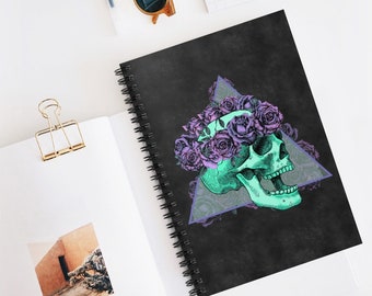 Skull and Roses Spiral Notebook | Gothic Aesthetic Journal | Poetry Notes and Writing | Dark Art Designs | Ruled Line