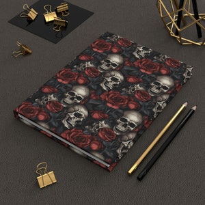 Gothic Skull and Red Rose | Vintage Distress black | Hardcover Journal Matte | Memento Mori | Gothic Aesthetic | Notebook Diary | Witchy