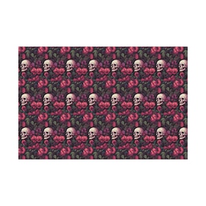Papel de regalo gótico / Papel de regalo gótico / Patrón tropigótico de calavera y flores / Floral espeluznante / Rollo de papel de regalo / Papeles de regalo imagen 6