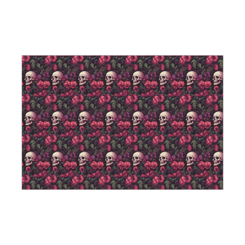 Papel de regalo gótico / Papel de regalo gótico / Patrón tropigótico de calavera y flores / Floral espeluznante / Rollo de papel de regalo / Papeles de regalo imagen 6