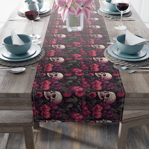 Skulls and Roses Table Runner | Gothic Aesthetic Home Decor | Dark Academia Dining Room |
